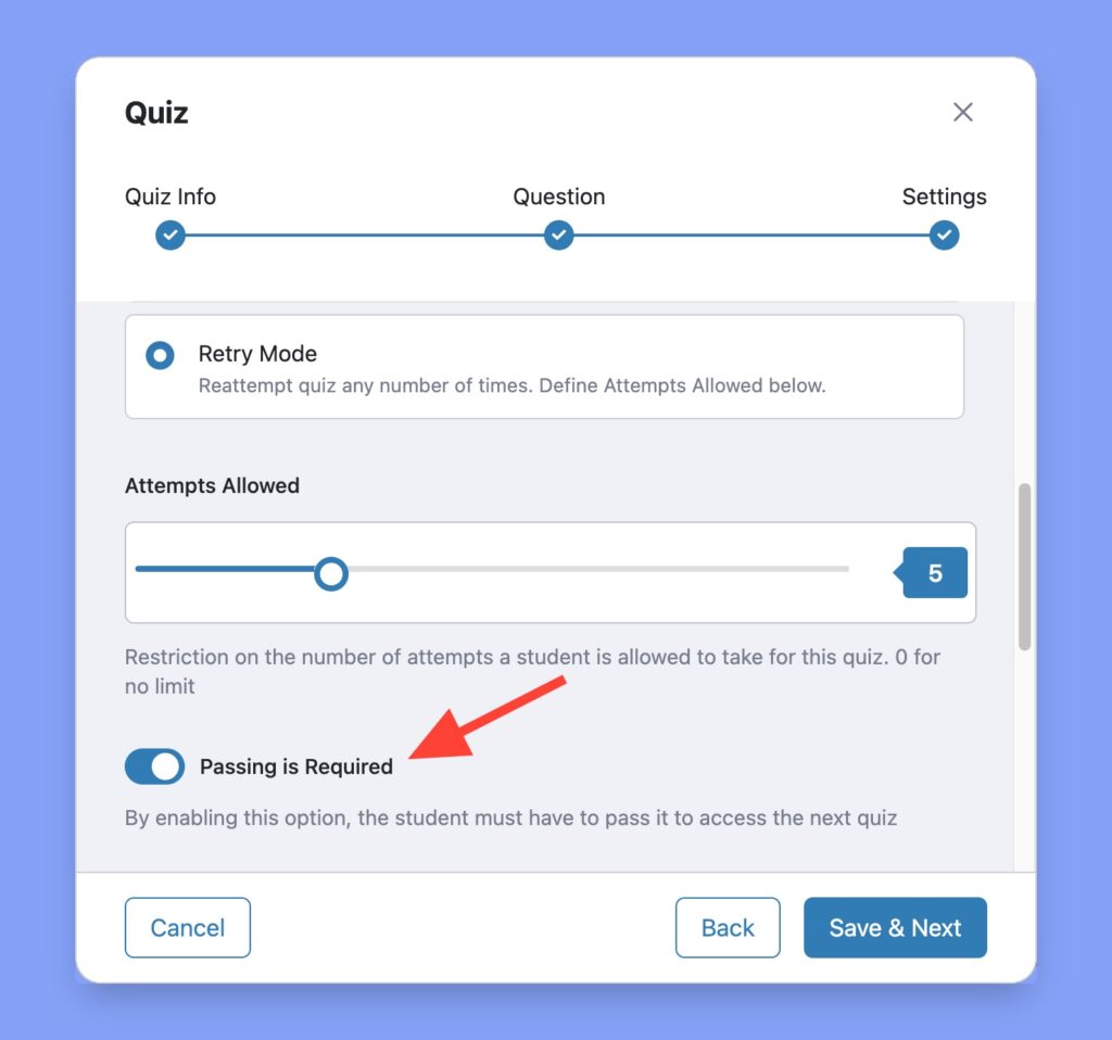 Make Passing a Quiz Mandatory to Access Next Course Content